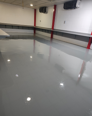 High-gloss epoxy floor finish for factory warehouse